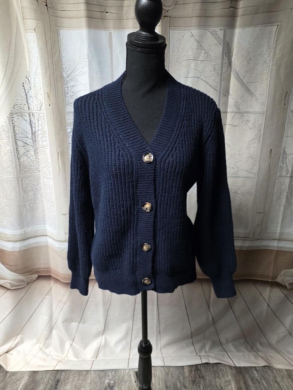 Kohl's Navy Ribbed V-Neck Button Cardigan